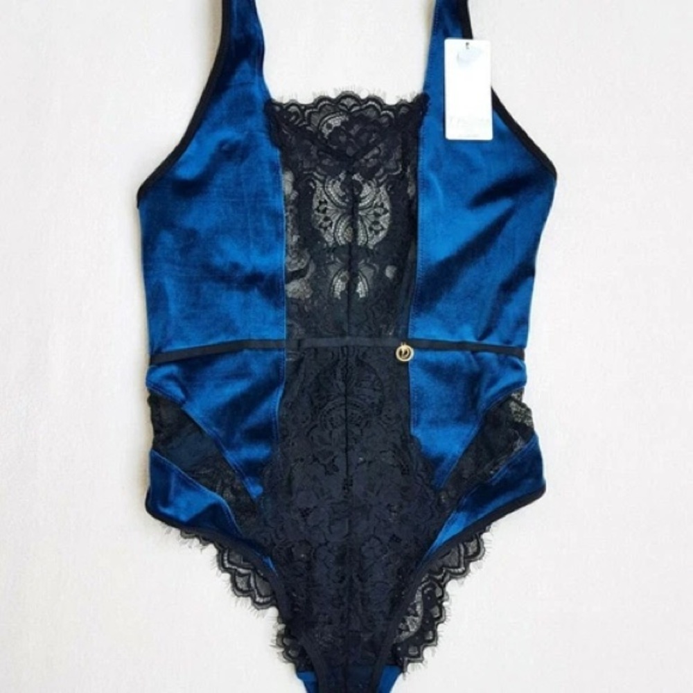 Blue and Black Lace Bodysuit